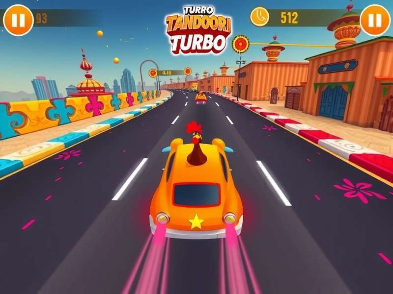 Turbo Tandoori Turbo game screenshot showing tandoori chicken car racing